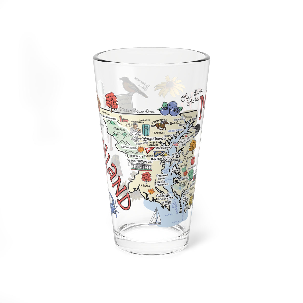 Maryland Map 16oz Glass