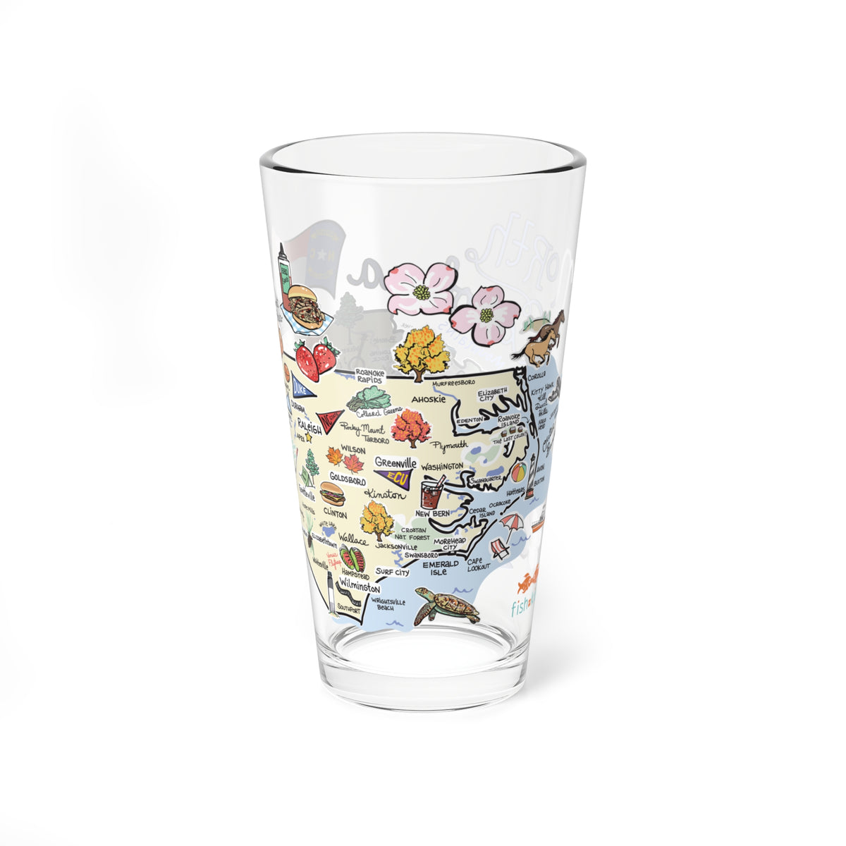 North Carolina Map 16oz Glass