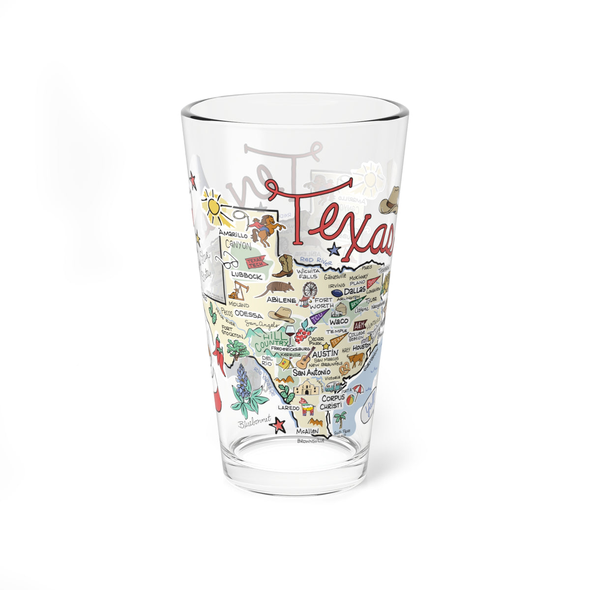 Texas Map 16oz Glass