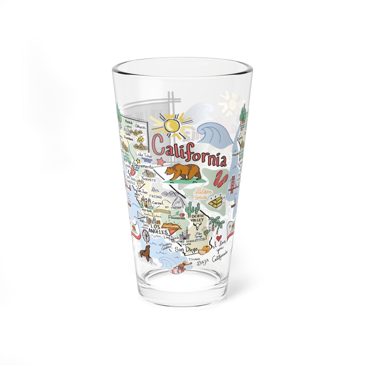 California Map 16oz Glass