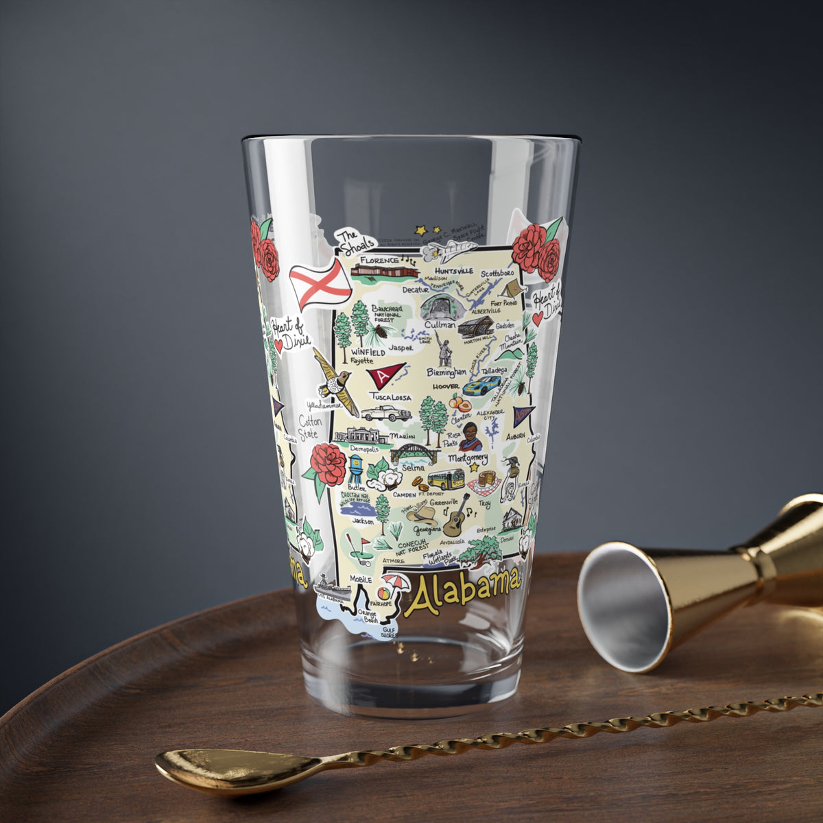 Alabama Map 16oz Glass