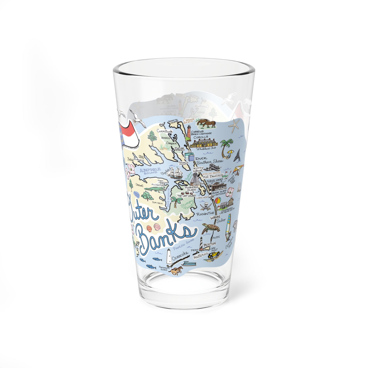 Outer Banks Map 16oz Glass