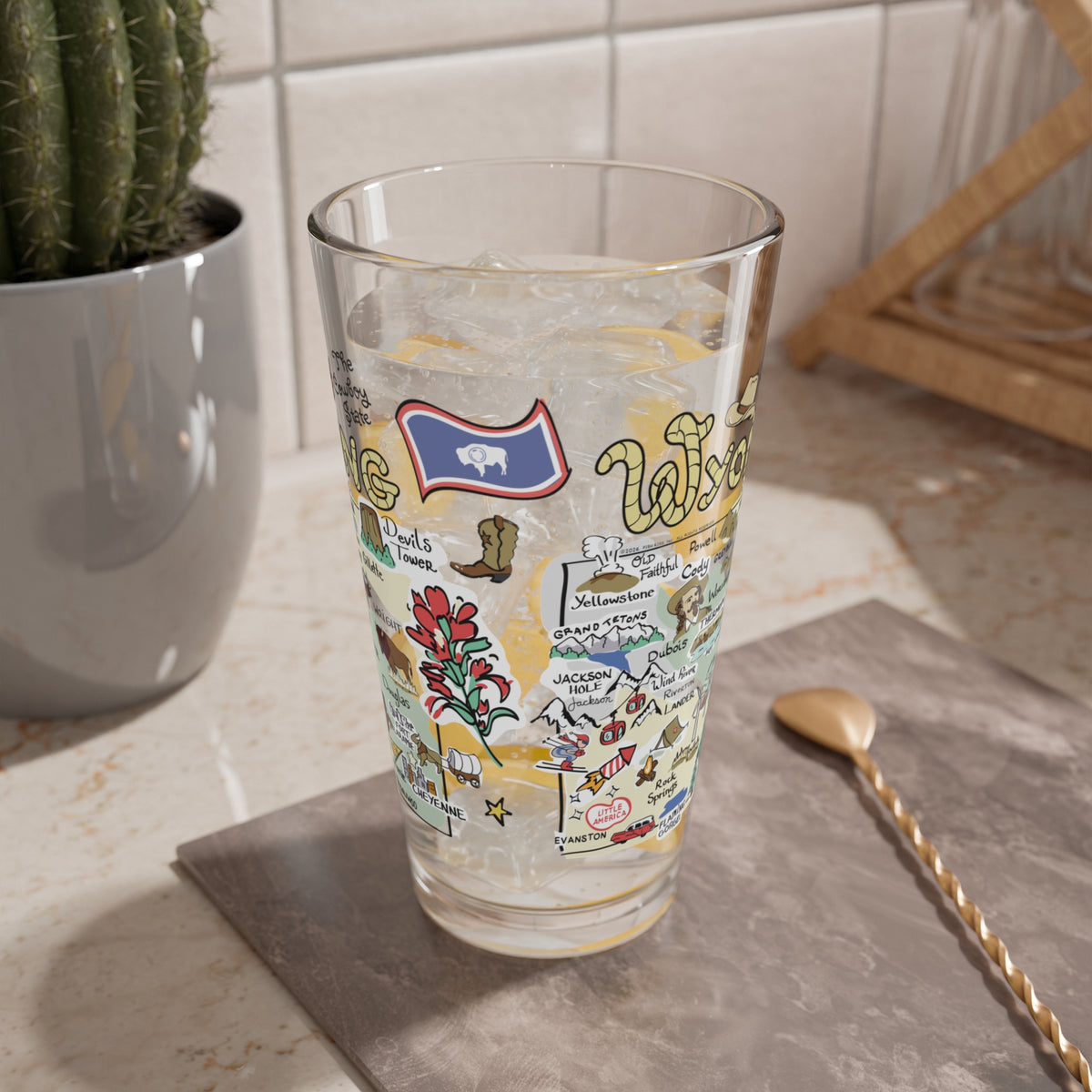 Wyoming Map 16oz Glass
