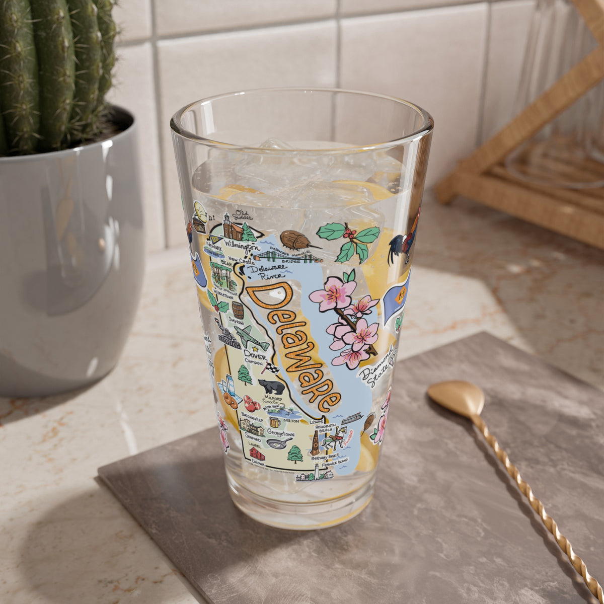 Delaware Map 16oz Glass