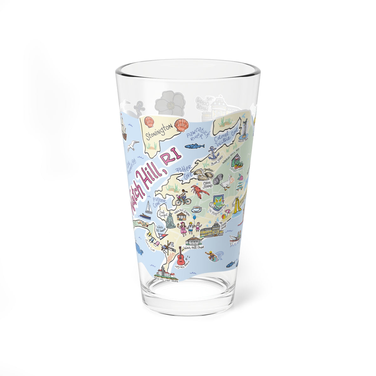 Watch Hill Map 16oz Glass