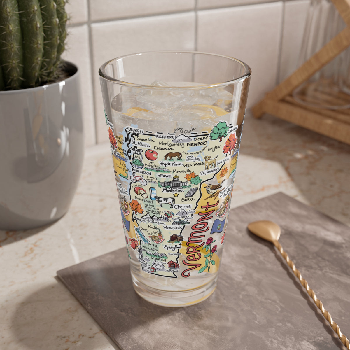 Vermont Map 16oz Glass