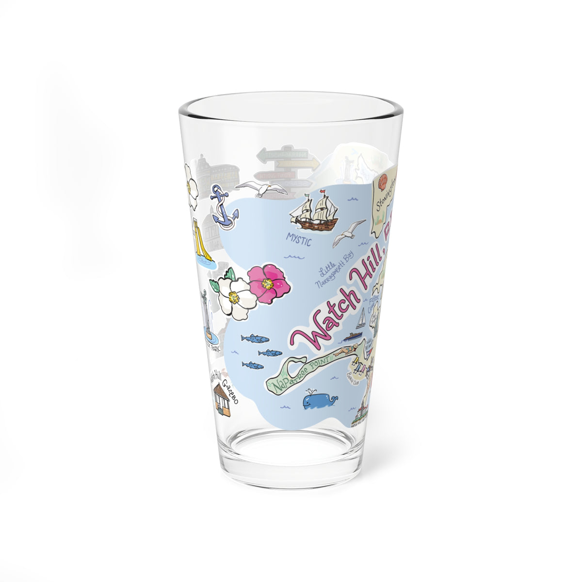 Watch Hill Map 16oz Glass