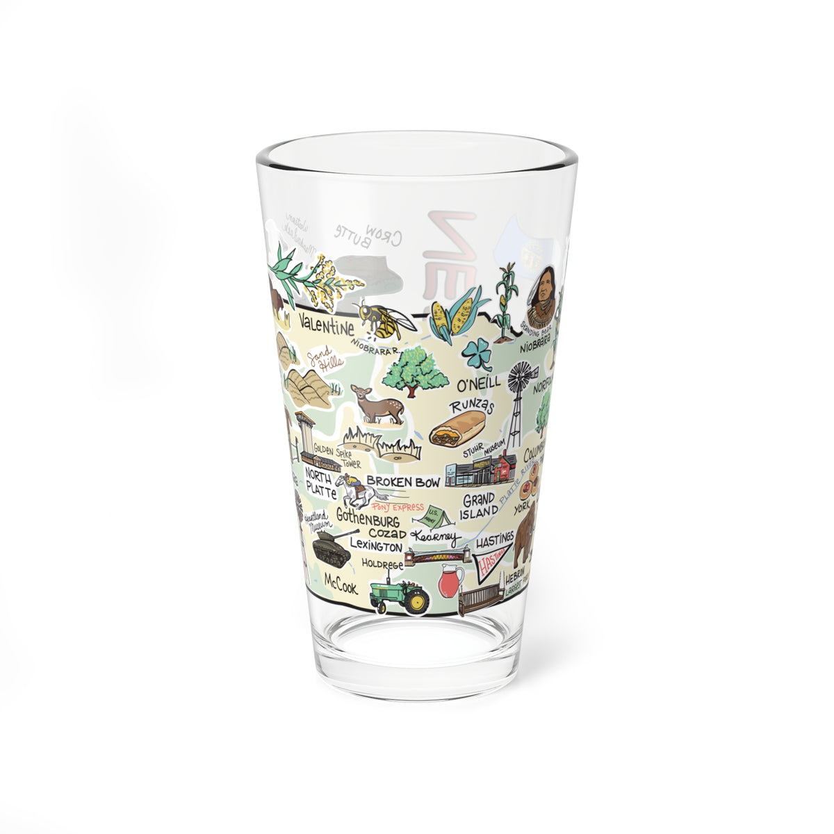 Nebraska Map 16oz Glass