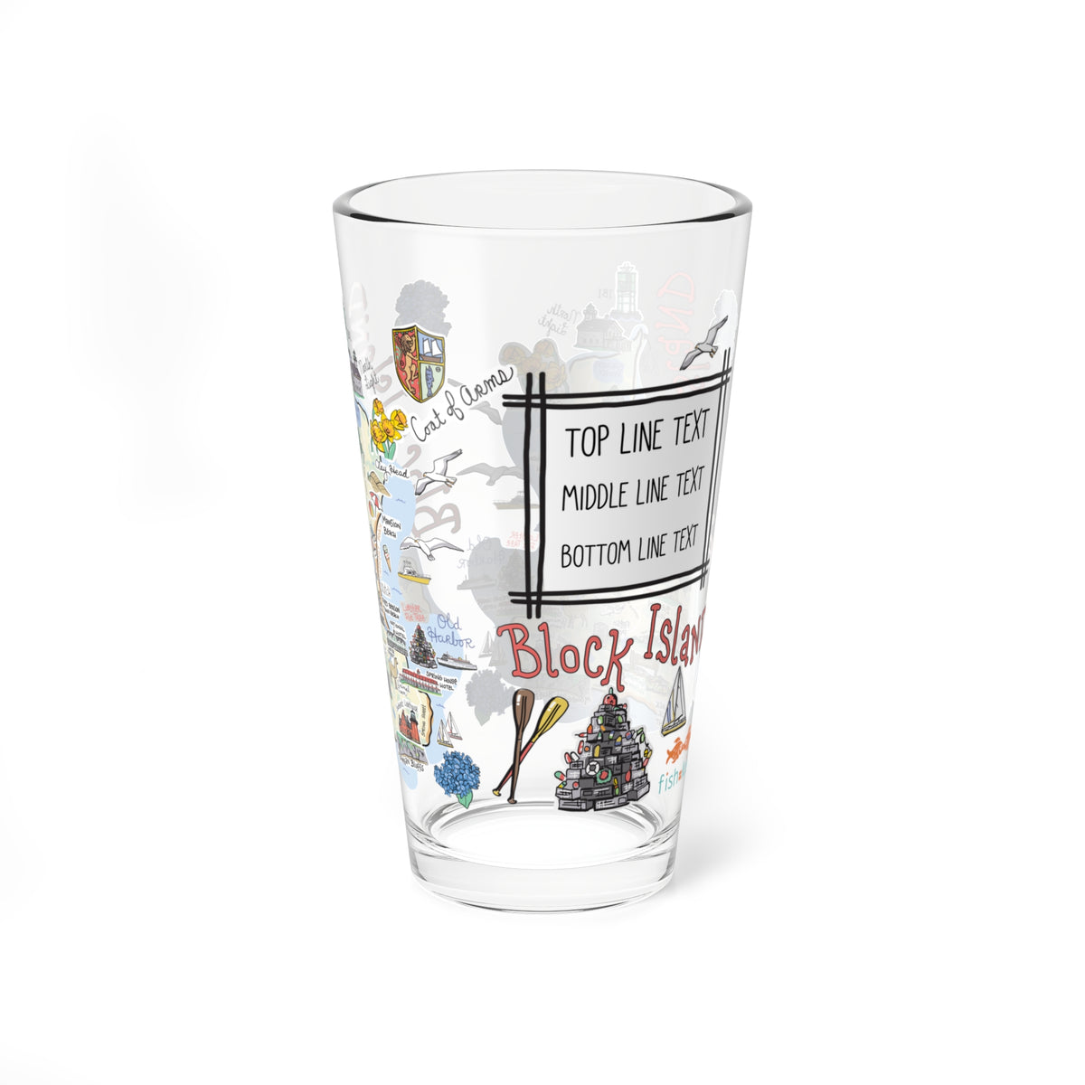 Block Island Map 16oz Glass