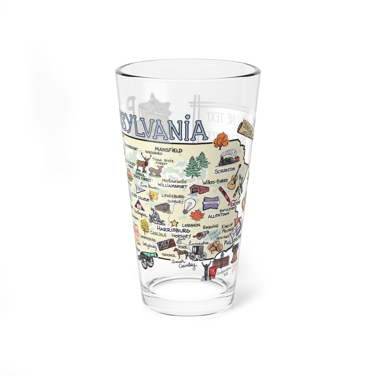 Pennsylvania Map 16oz Glass
