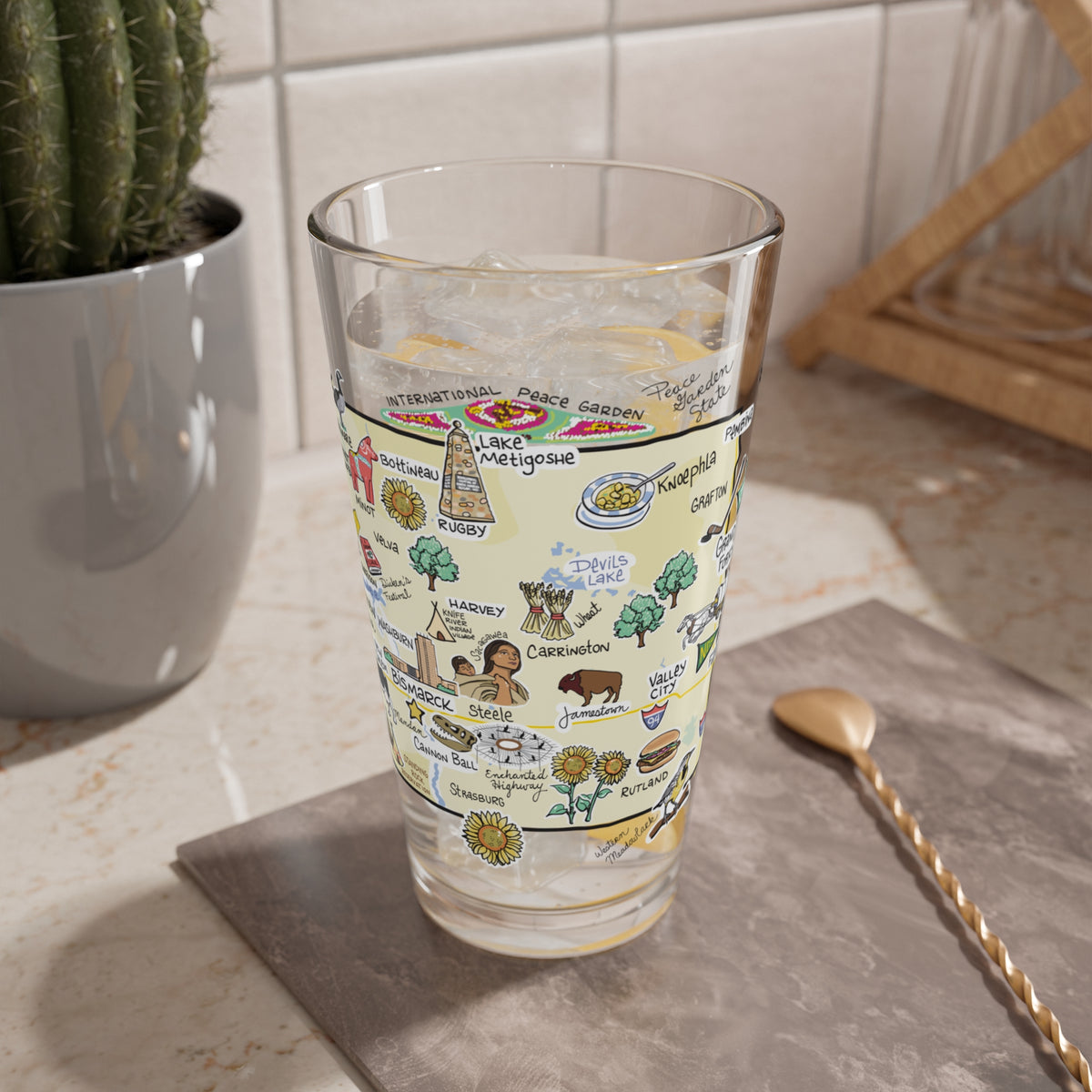 North Dakota Map 16oz Glass