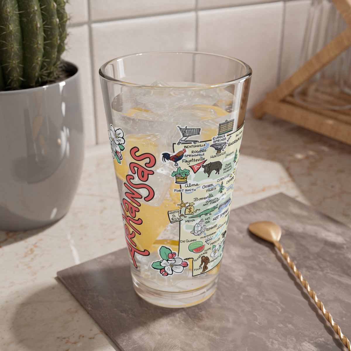 Arkansas Map 16 oz Glass