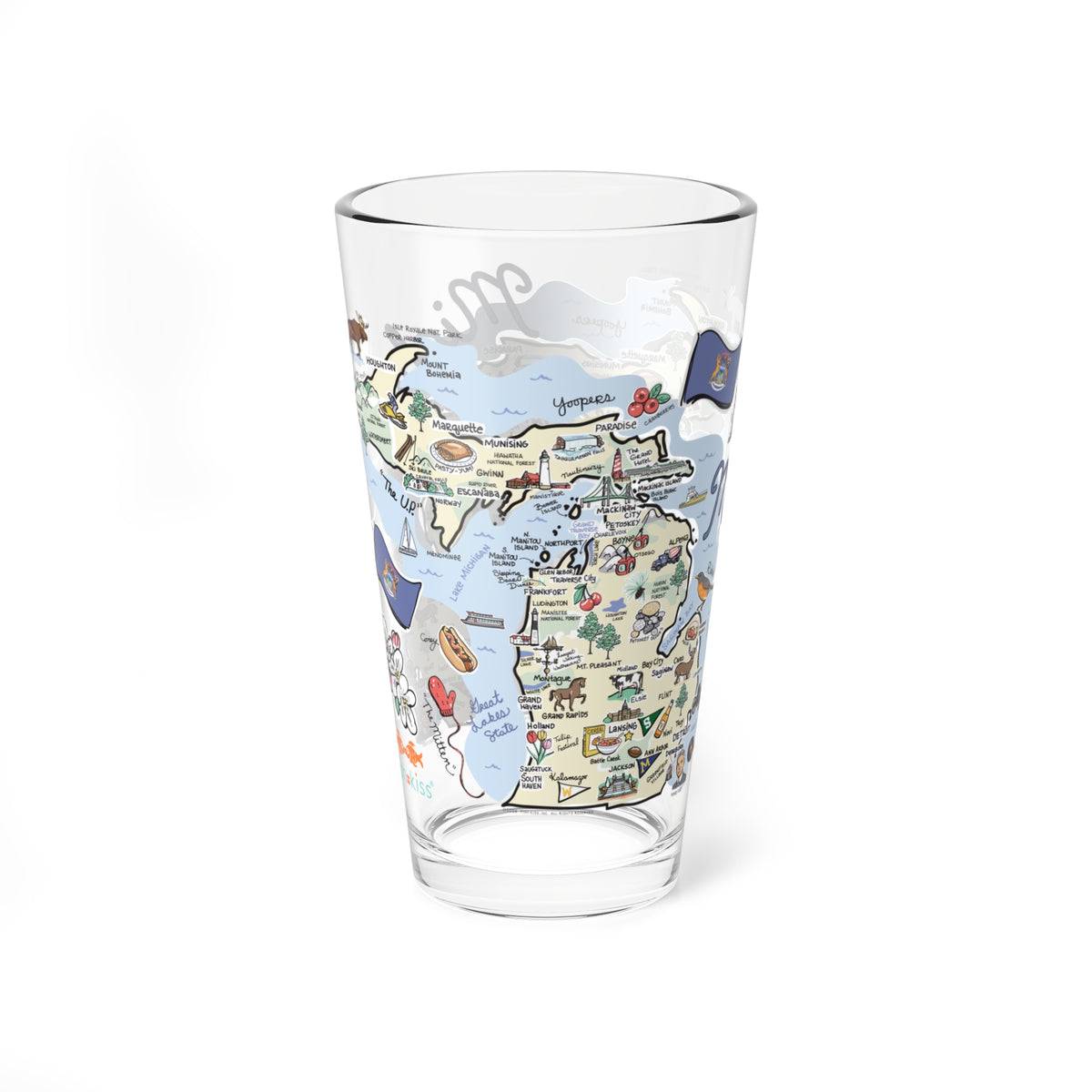 Michigan Map 16oz Glass