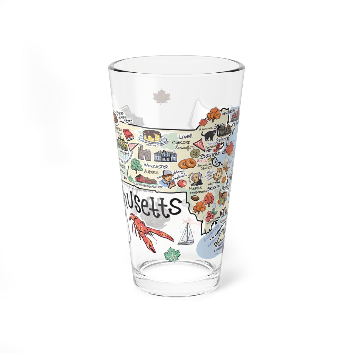 Massachusetts Map 16oz Glass