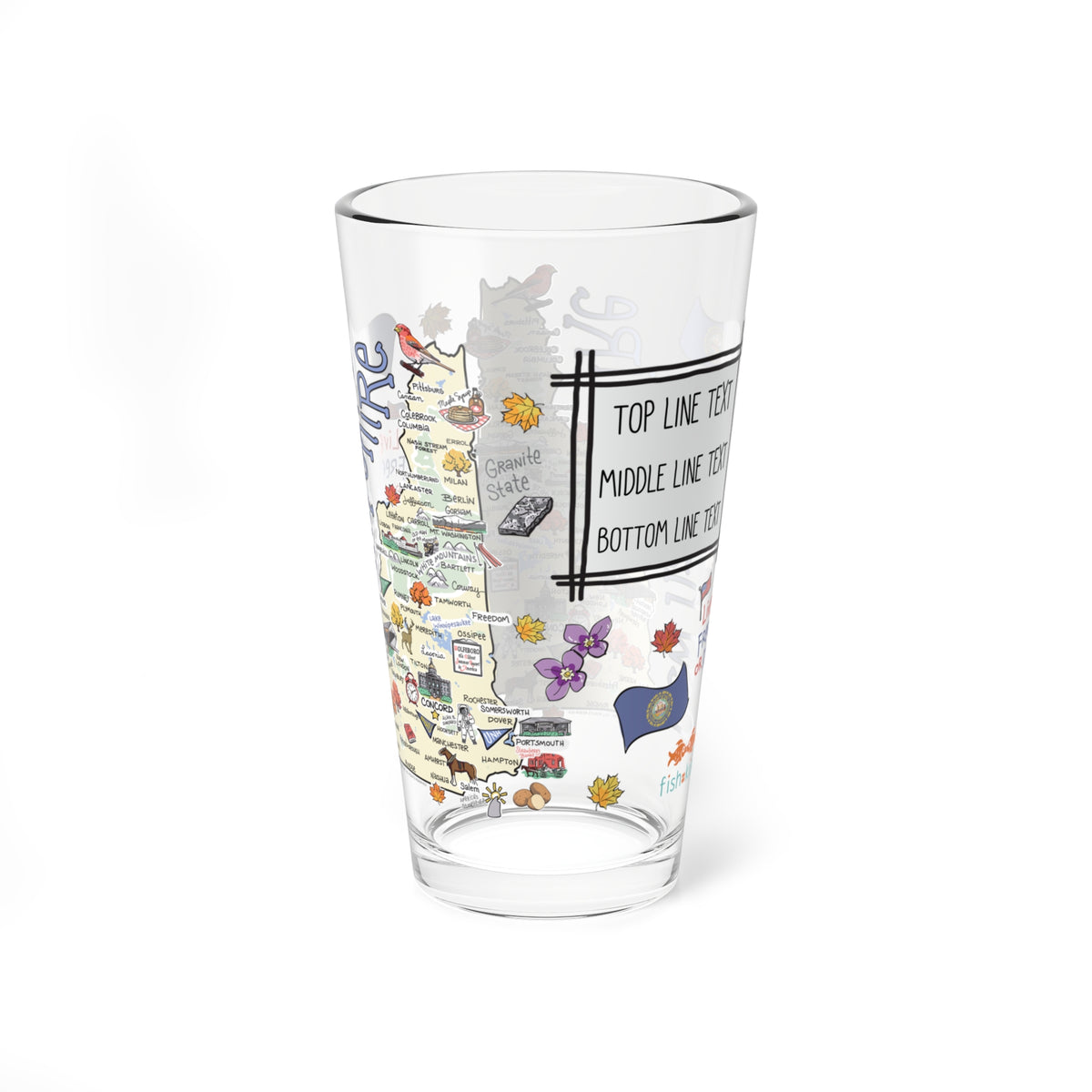 New Hampshire Map 16oz Glass