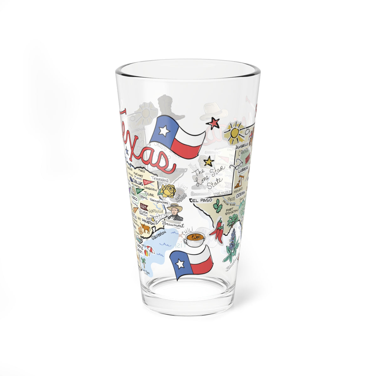 Texas Map 16oz Glass