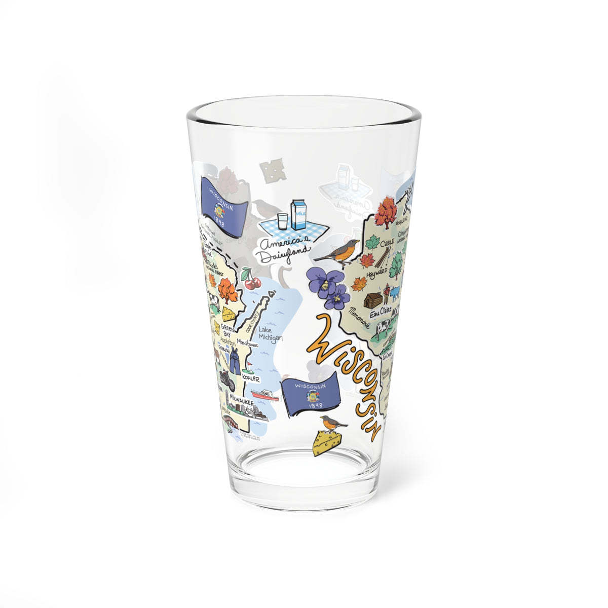Wisconsin Map 16oz Glass