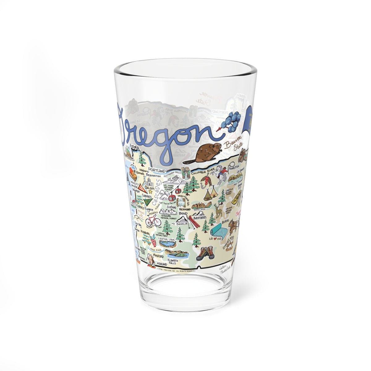 Oregon Map 16oz Glass