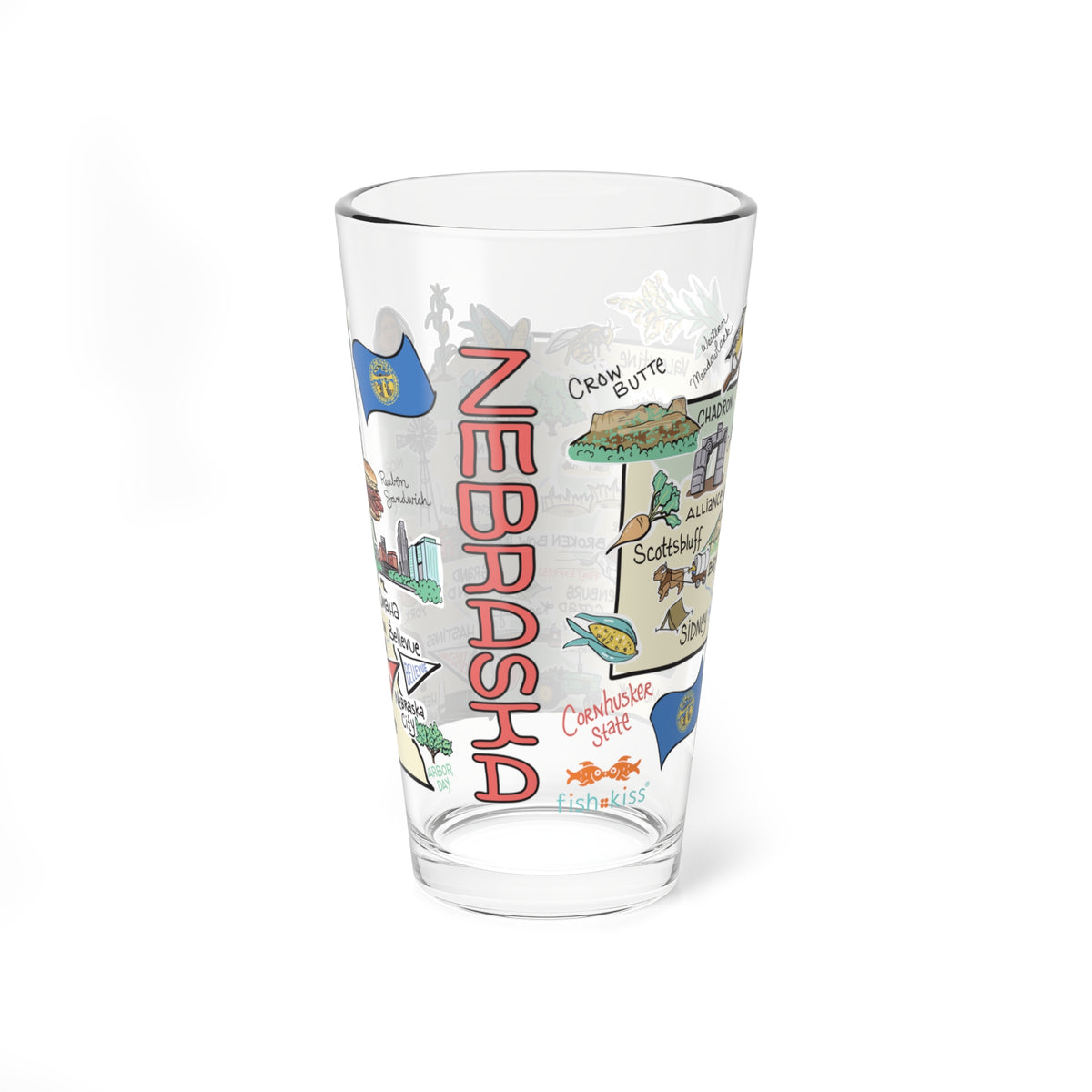 Nebraska Map 16oz Glass