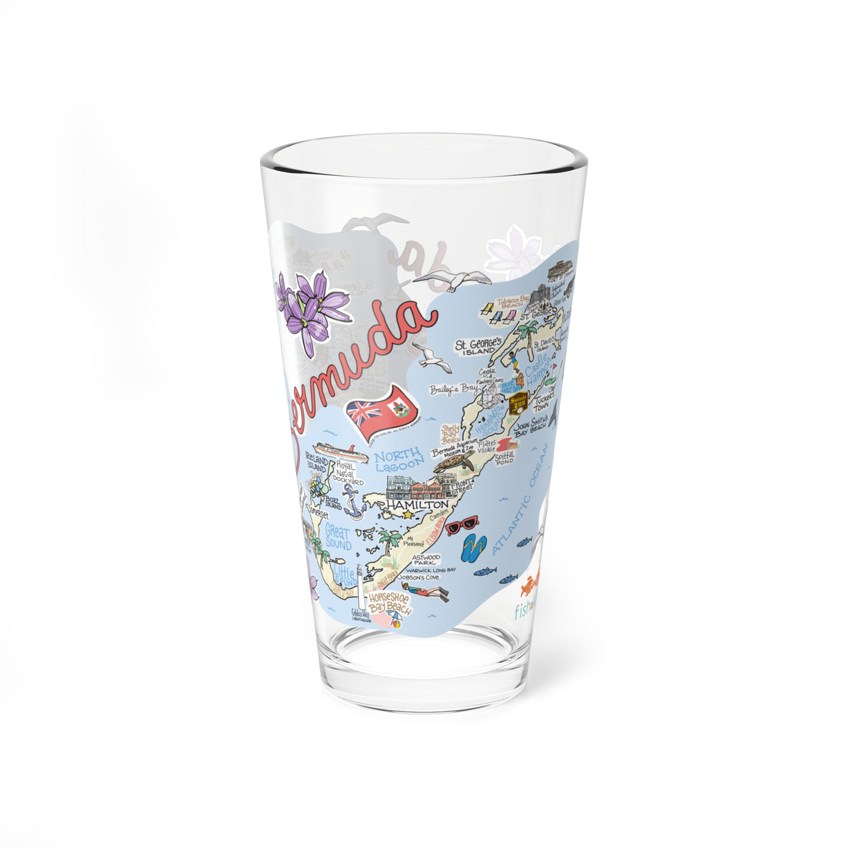 Bermuda Map 16oz Glass