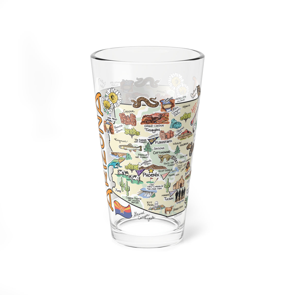 Arizona Map 16oz Glass