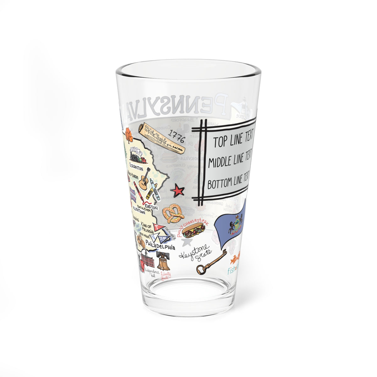 Pennsylvania Map 16oz Glass