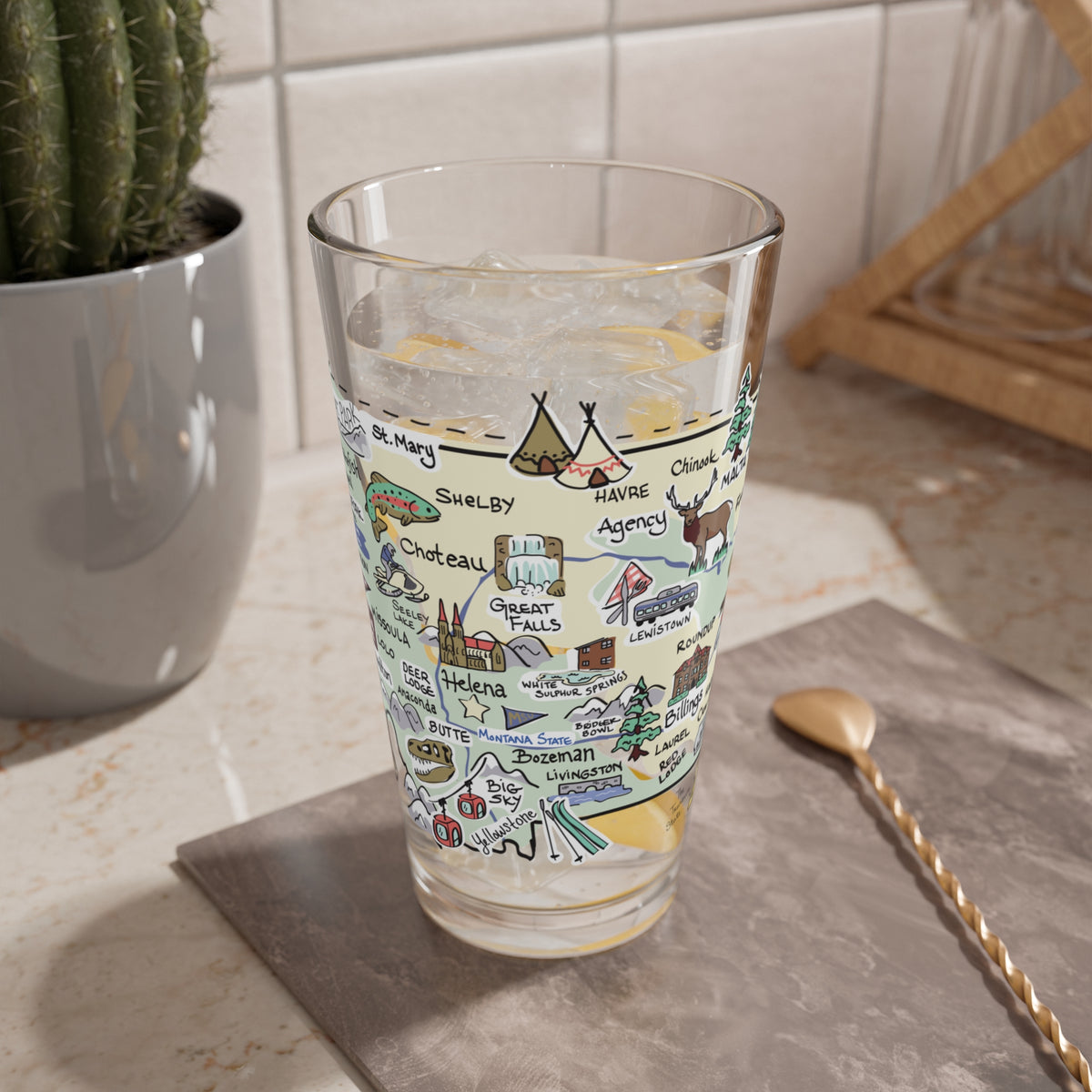 Montana Map 16oz Glass