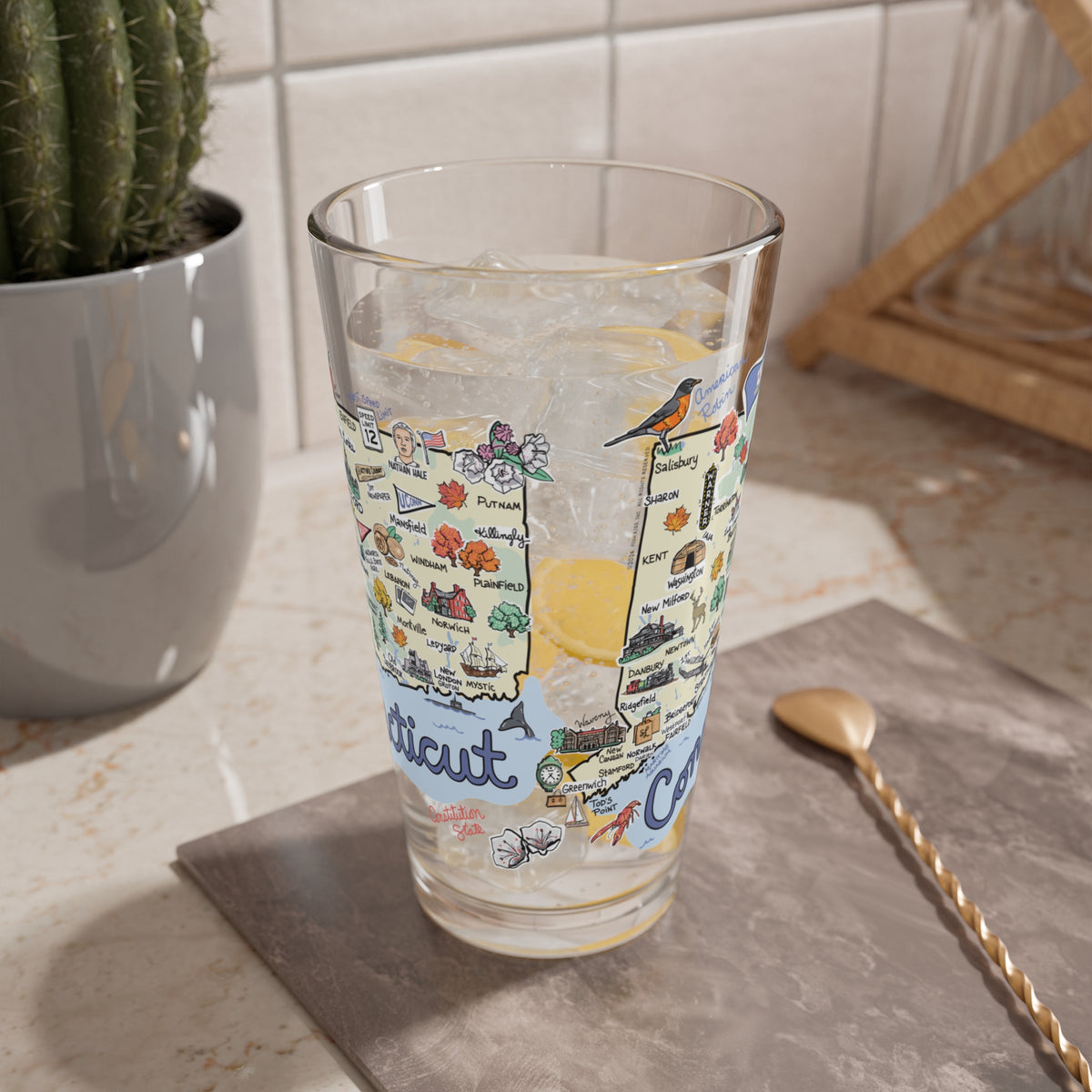 Connecticut Map 16oz Glass