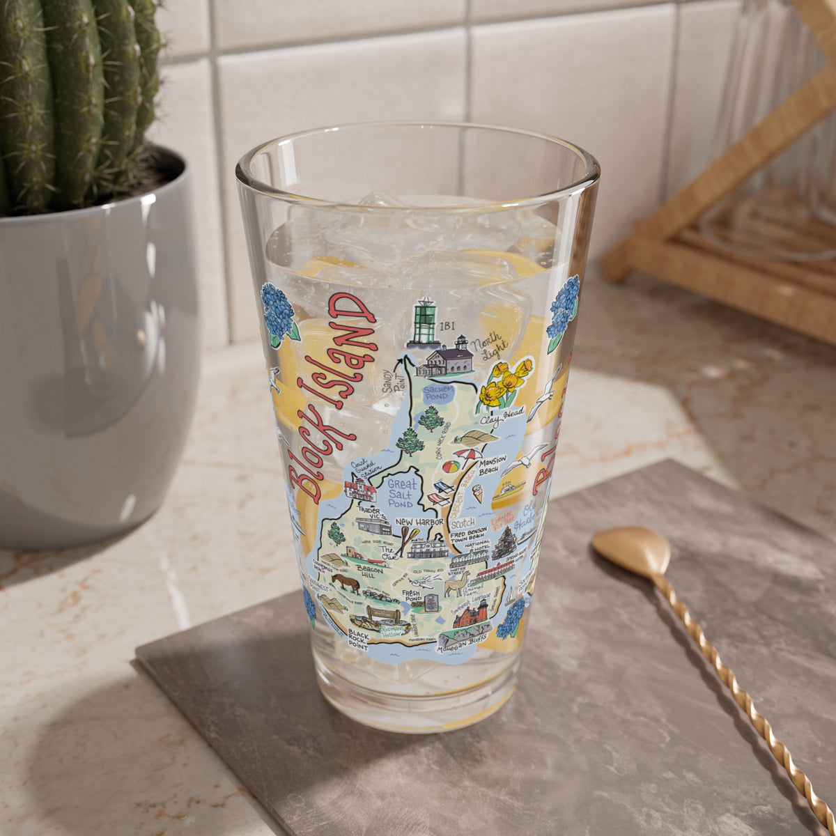 Block Island Map 16oz Glass