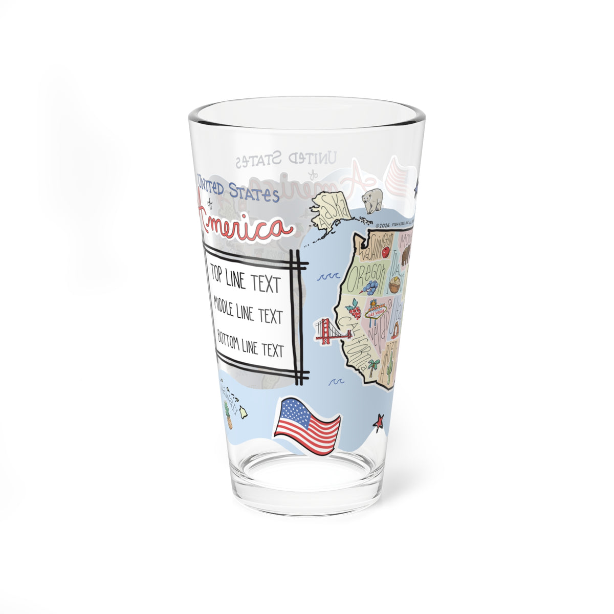 America Map 16oz Glass
