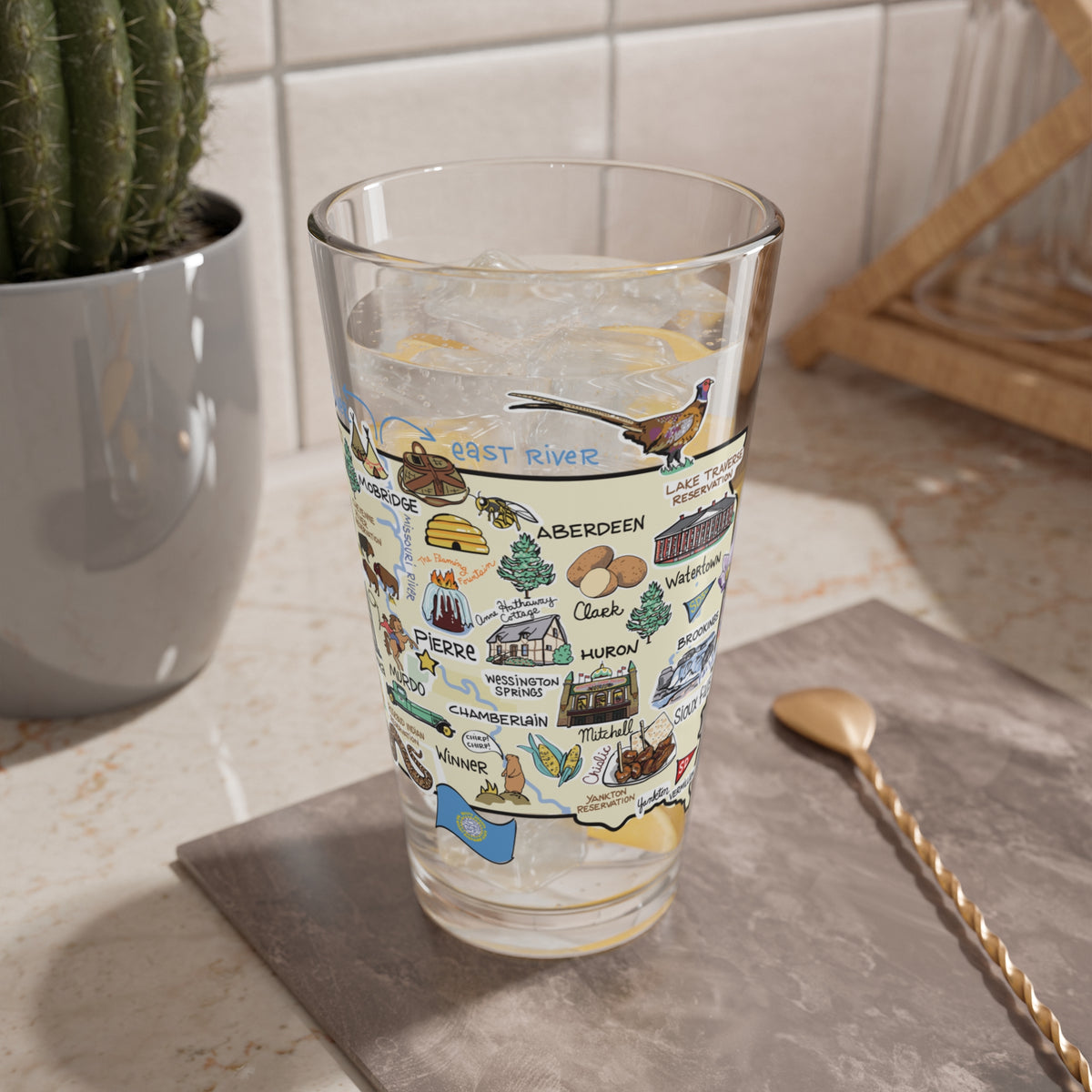 South Dakota Map 16oz Glass