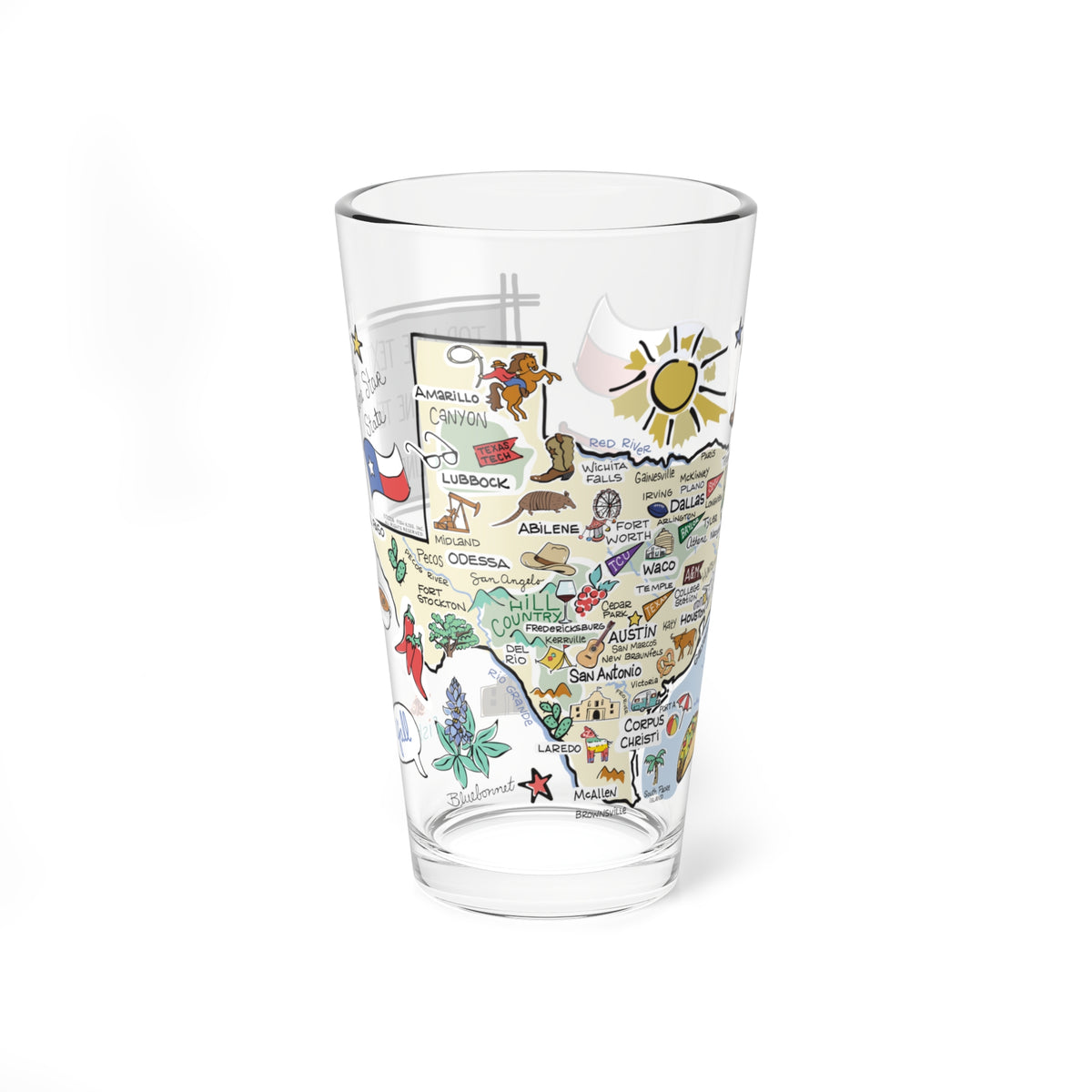 Texas Map 16oz Glass
