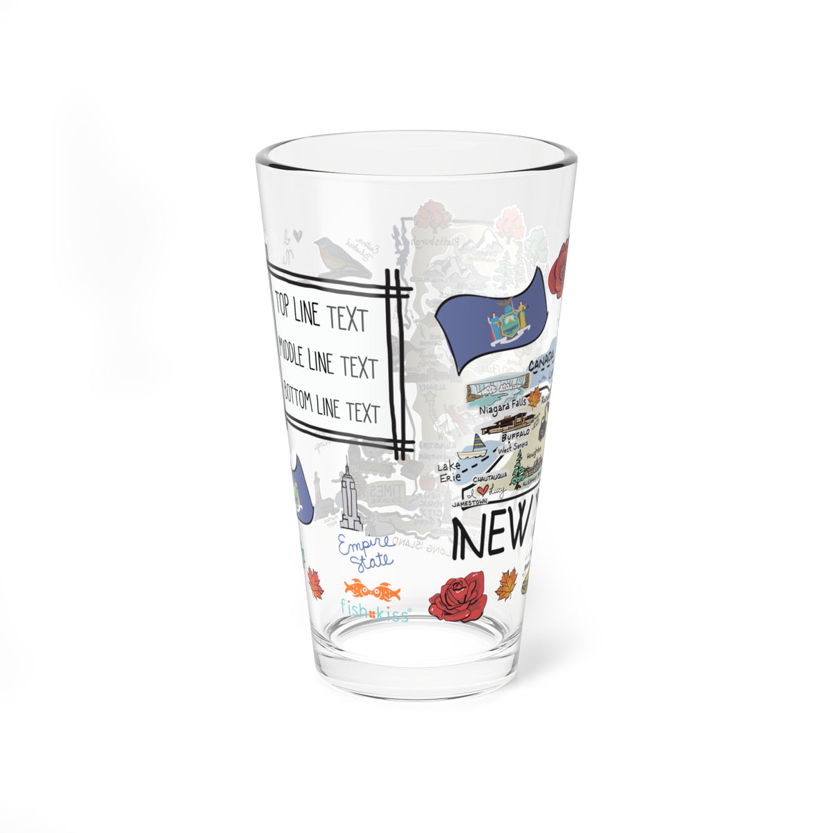 New York Map 16oz Glass