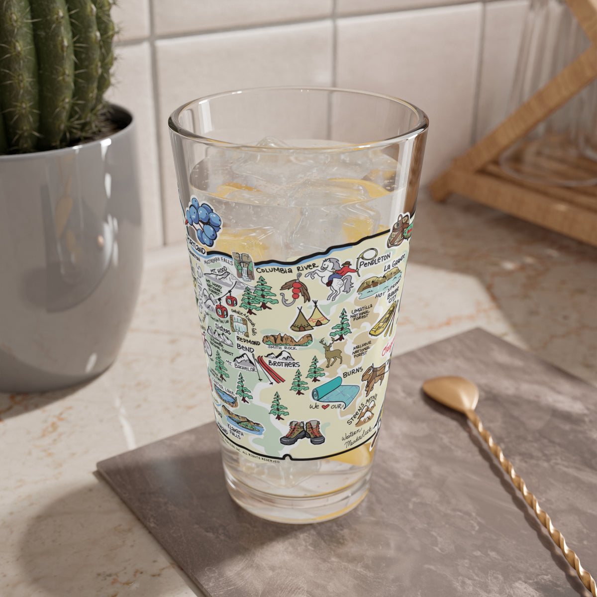 Oregon Map 16oz Glass