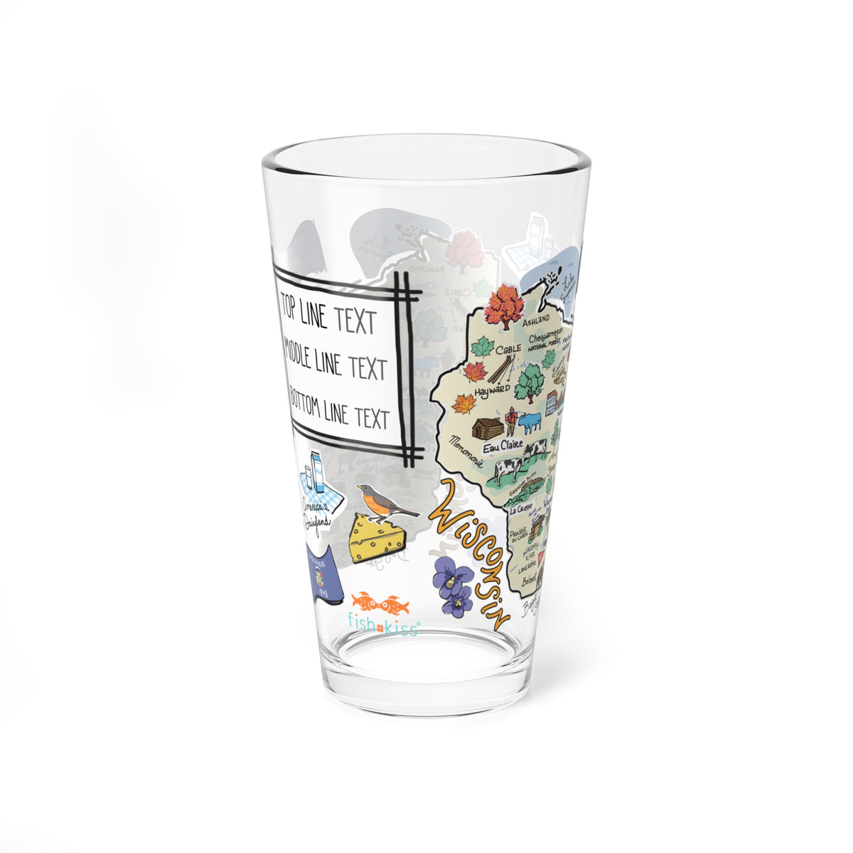 Wisconsin Map 16oz Glass