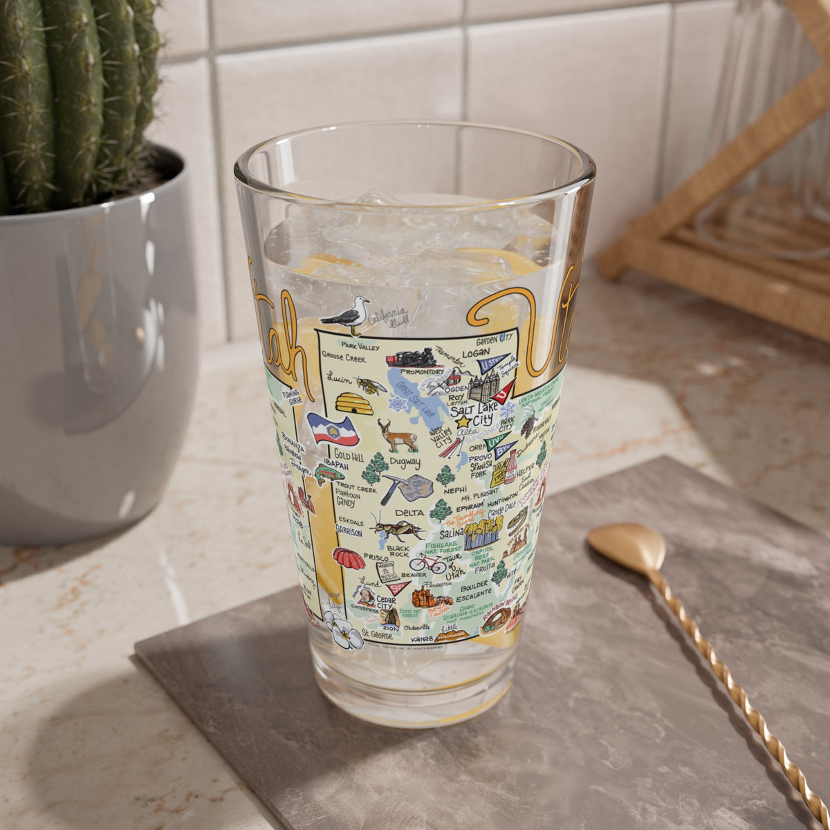 Utah Map 16oz Glass