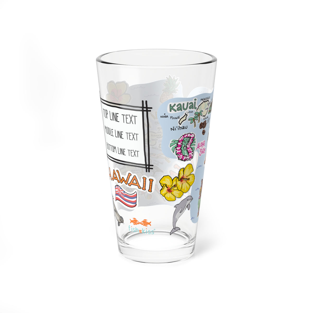 Hawaii Map 16oz Glass