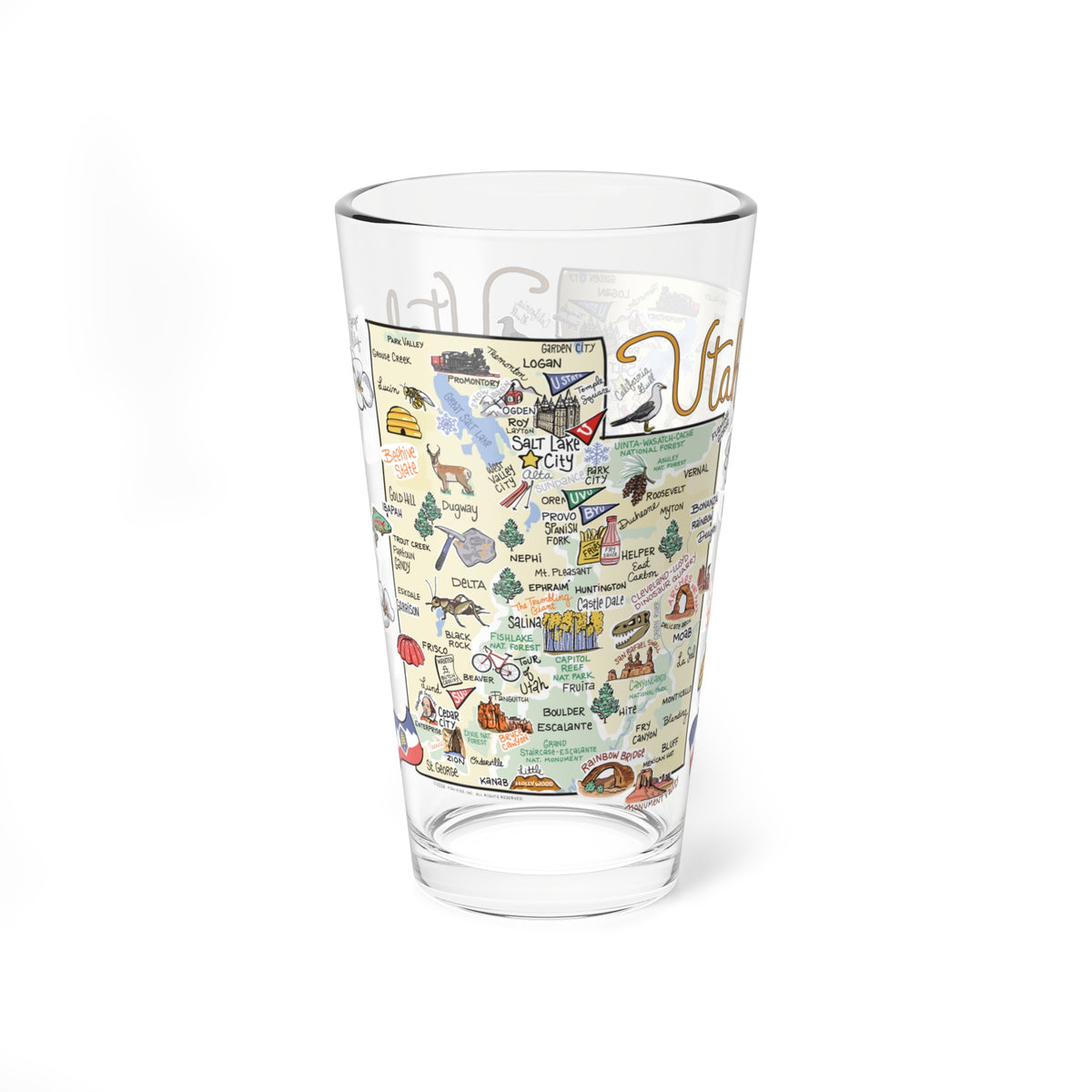 Utah Map 16oz Glass