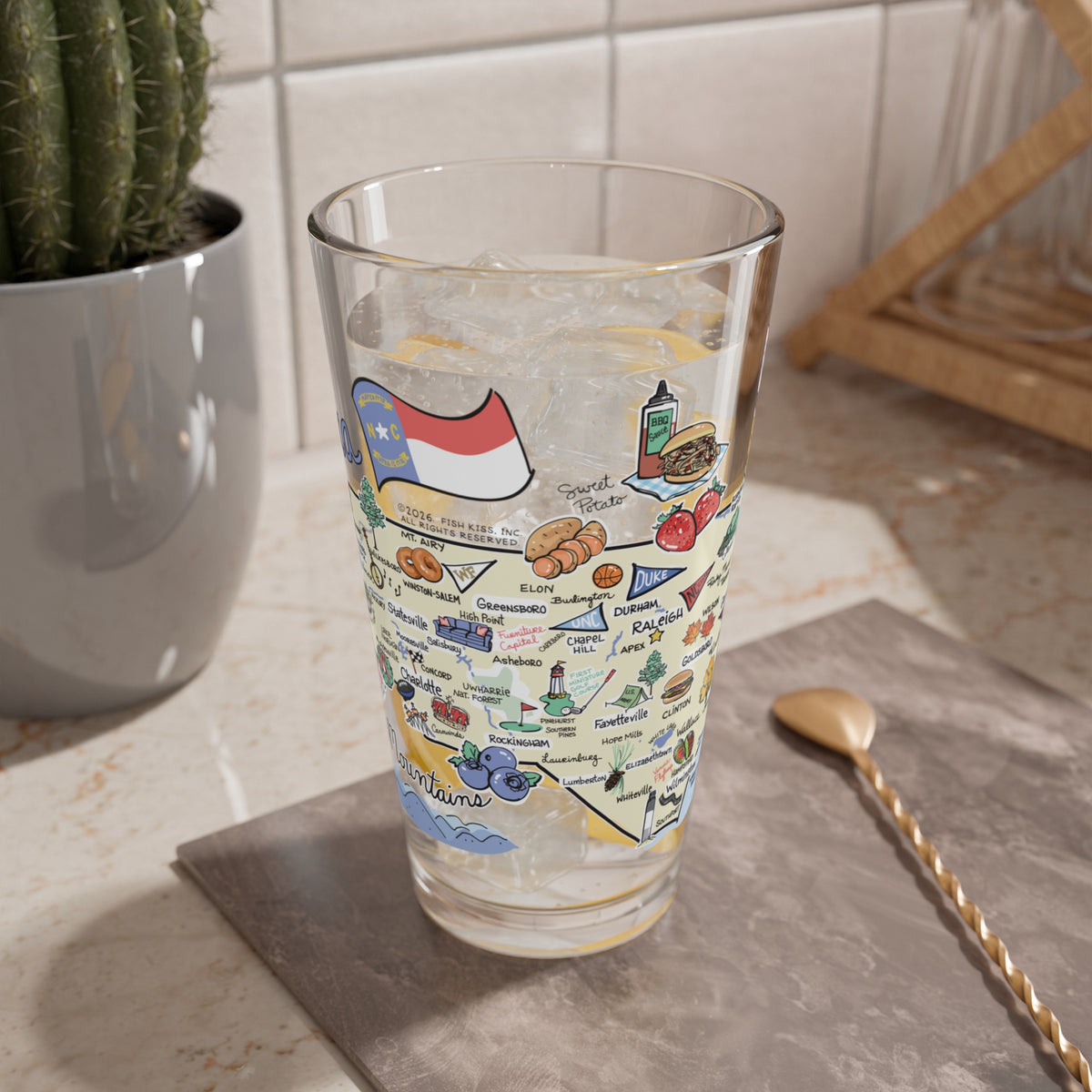 North Carolina Map 16oz Glass