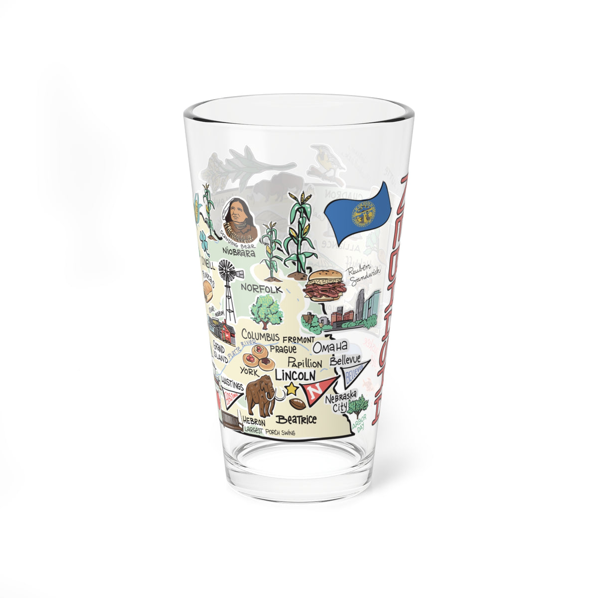 Nebraska Map 16oz Glass