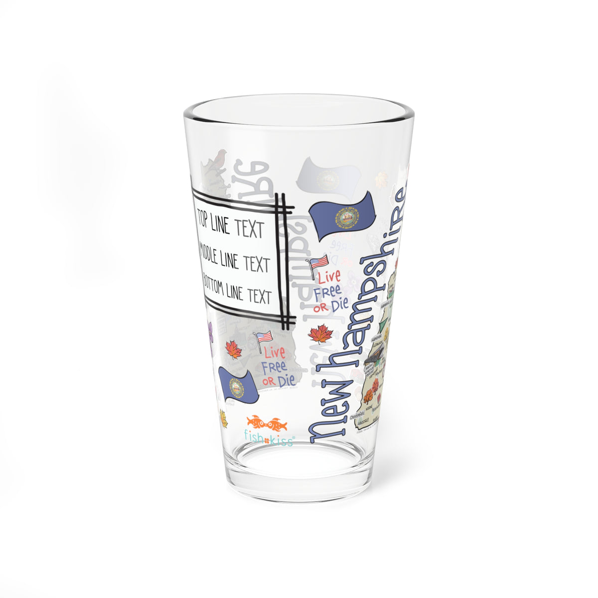 New Hampshire Map 16oz Glass