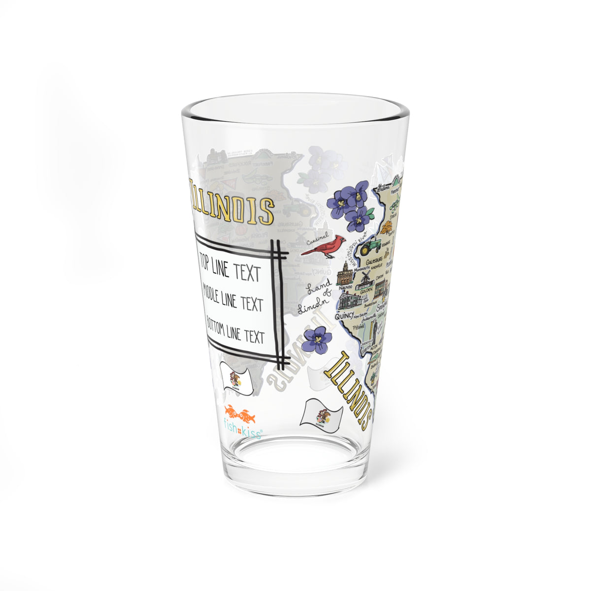Illinois Map 16oz Glass