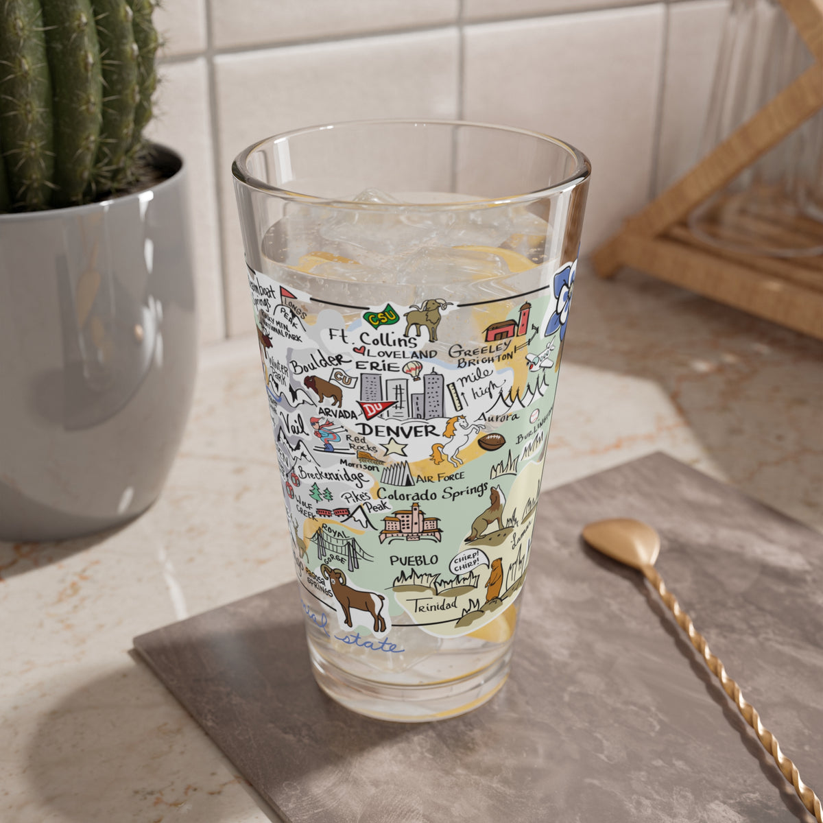 Colorado Map 16oz Glass