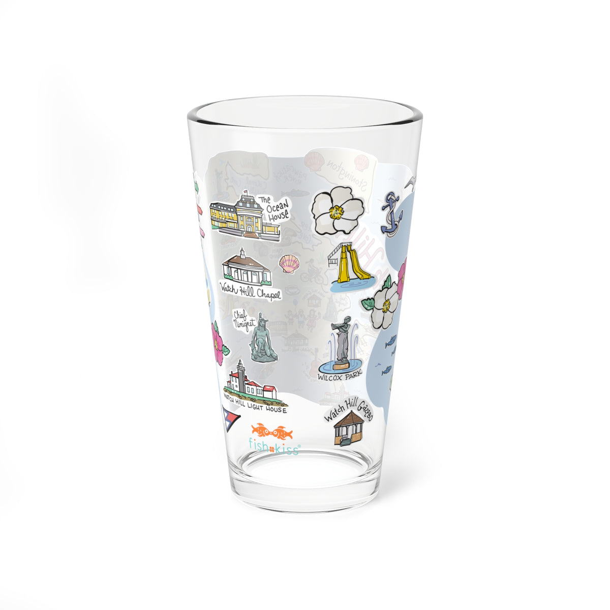 Watch Hill Map 16oz Glass