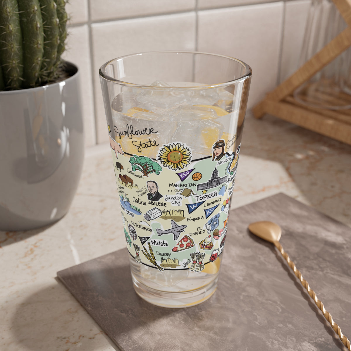 Kansas Map 16oz Glass