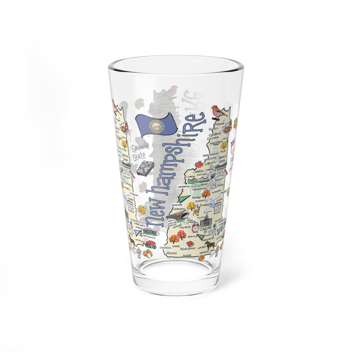 New Hampshire Map 16oz Glass