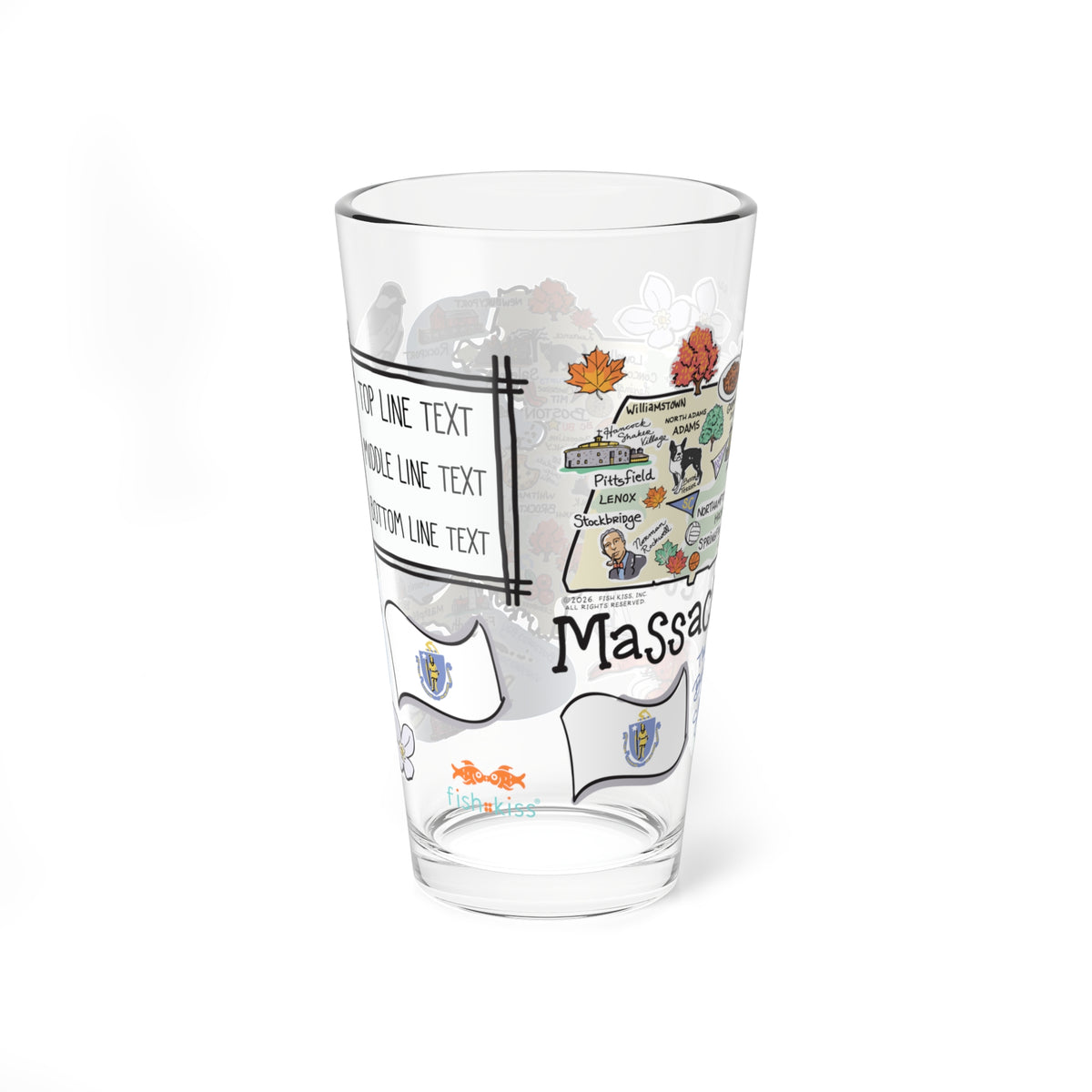 Massachusetts Map 16oz Glass