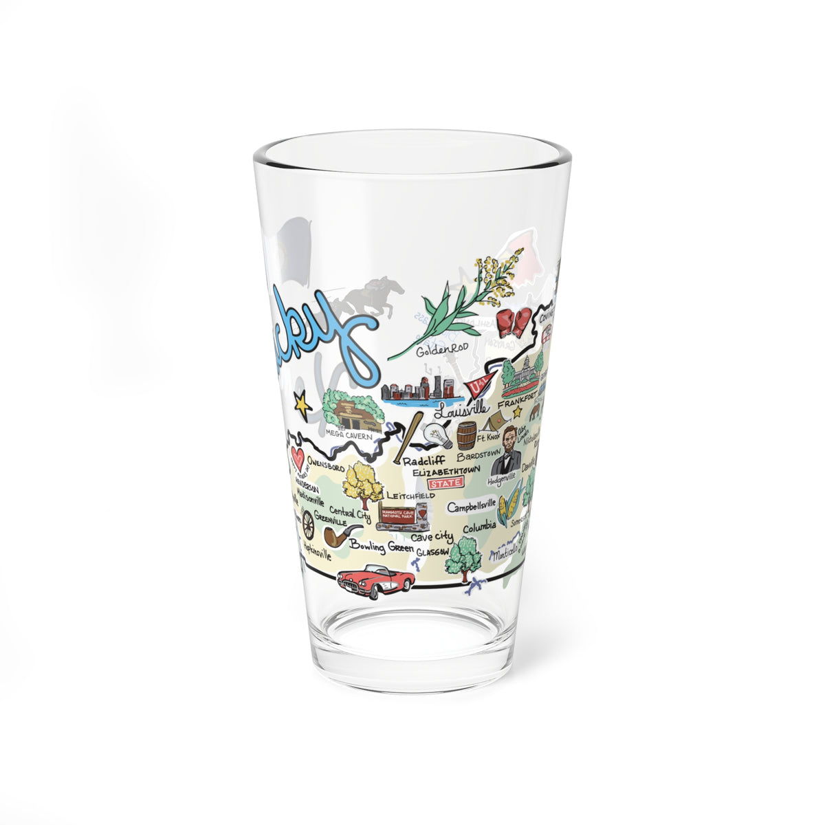 Kentucky Map 16oz Glass
