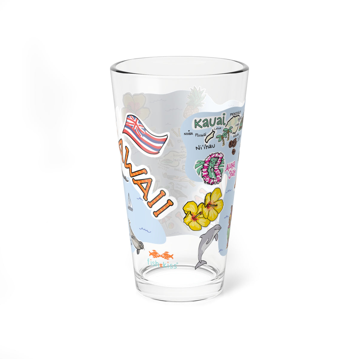 Hawaii Map 16oz Glass
