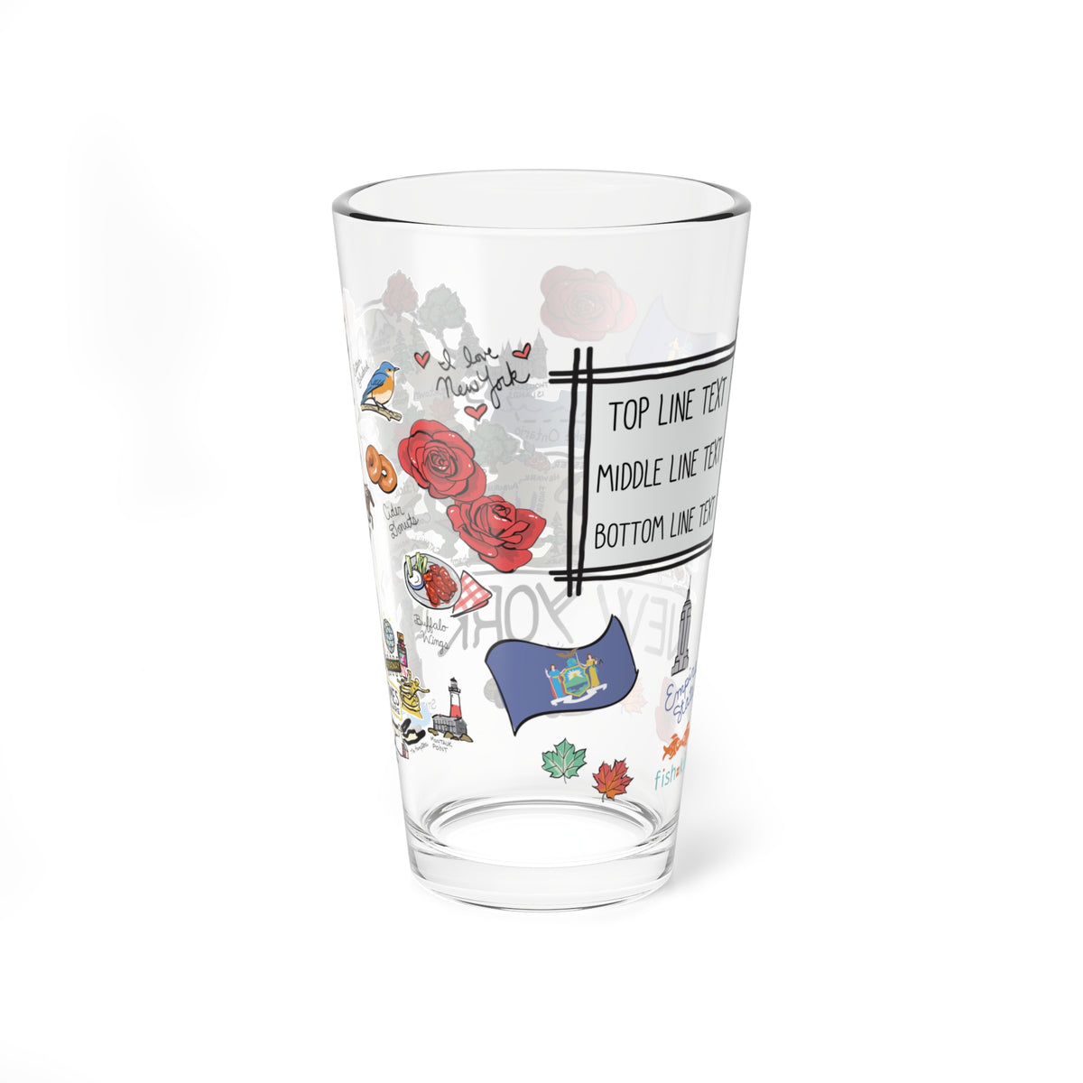 New York Map 16oz Glass